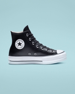 Converse Chuck Taylor All Star Clean Leather Női Magasszárú Fekete/Fehér | FIGWEOR-HU